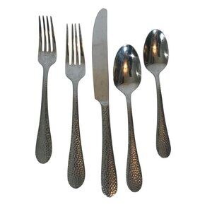 Oneida Tibet Hammered Handle Stainless Steel Flatware Set 37 Pieces Modern